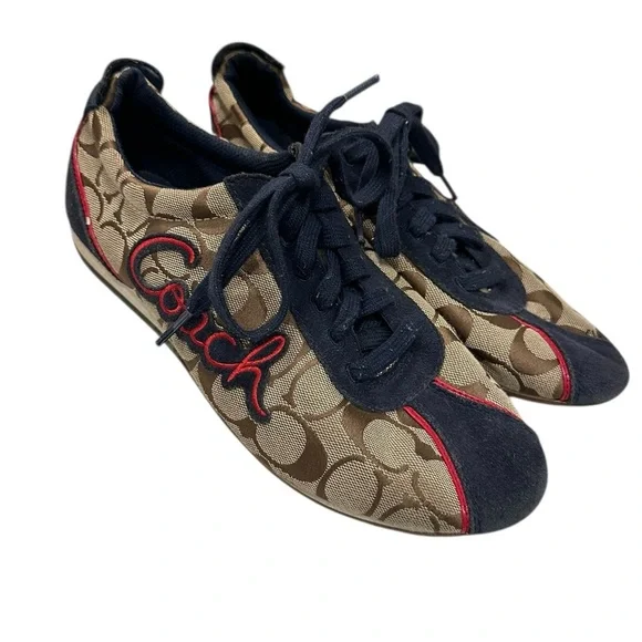 COACH Devin Signature Logo Shoes Sneakers Navy Khaki sz 8.5 Women's - Picture 2 of 8